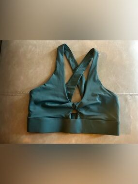 Women’s Fabletics Dark Teal Twist Front Cross-Back Sports Bra
